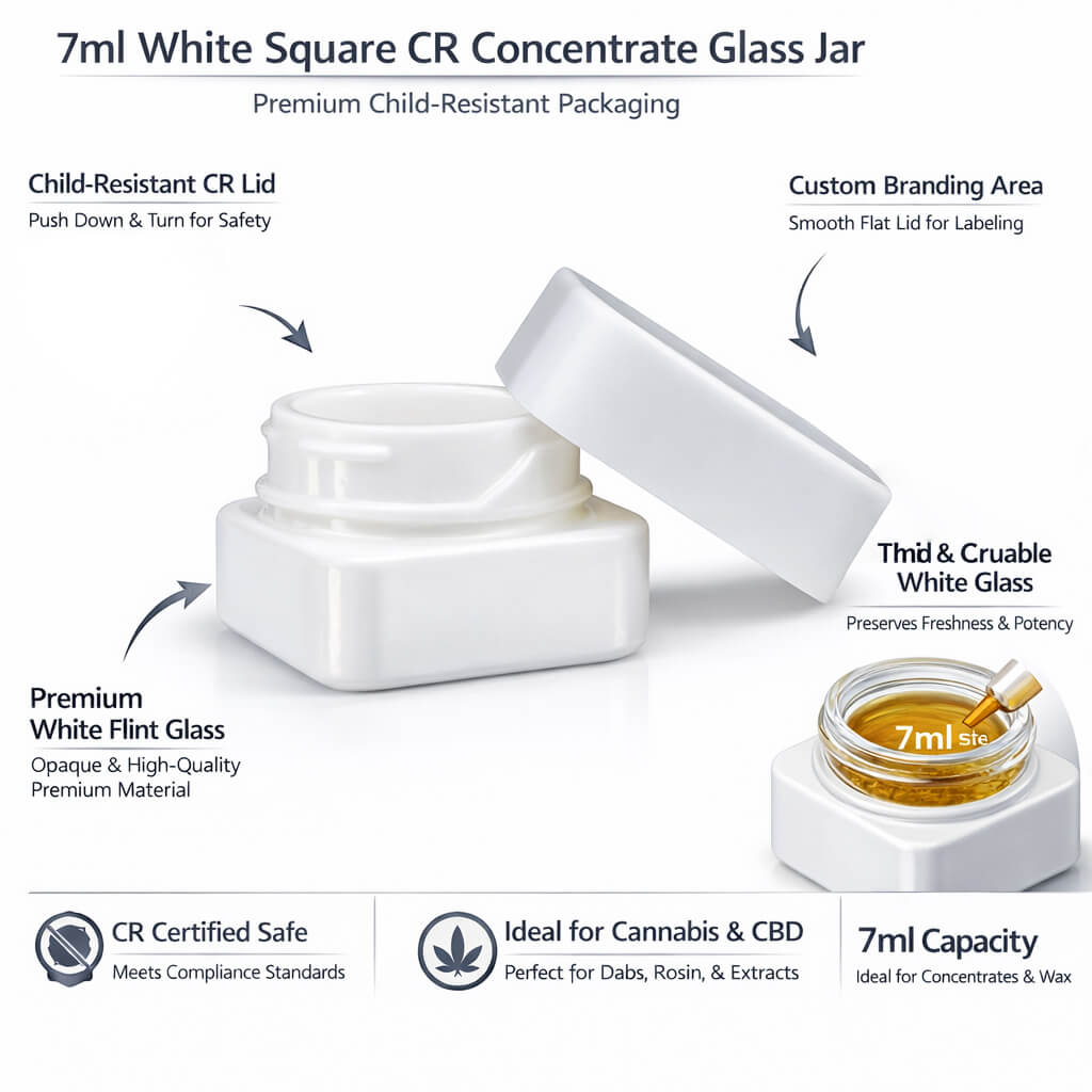 7ml White Square Concentrate Glass Jar