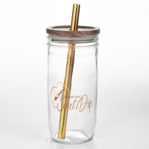 24OZ Wide Mouth Boba Tea Glass Tumbler with Bamboo Lid