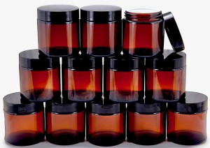 MBK Packaging 4oz amber straight side glass jar with Black lid
