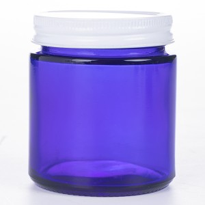 4OZ Blue Straight Side Glass Jar with Inner Liner and White Plastisol Lid