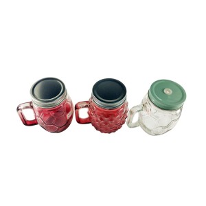 Pineapple Football Glass Drinking Mason Jar Set with Handle with lid and hole