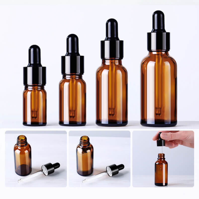 Amber Glass Dropper Bottles 5ml 10ml 15ml 20ml 30ml 50ml 100ml with CR Lids (8)