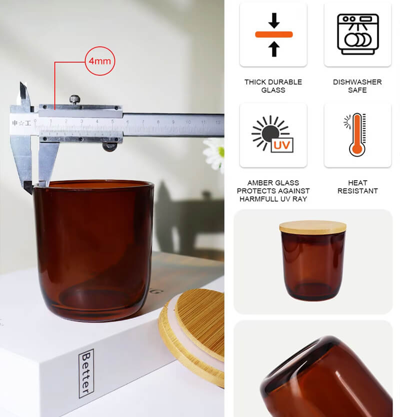 Amber Round Bottom Glass Candle Jar  (2)