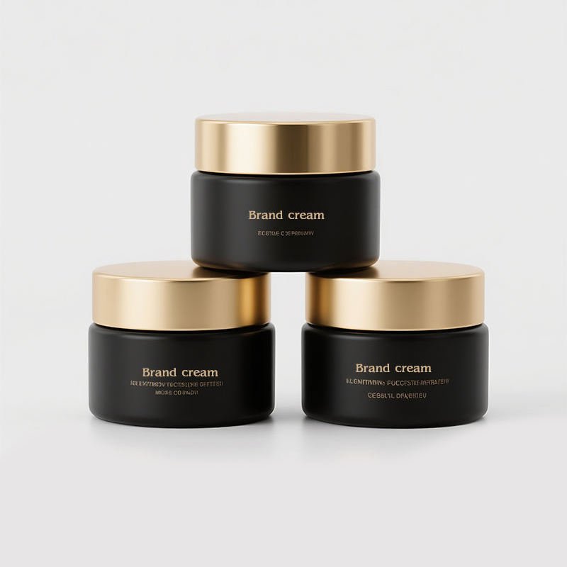 Menbank 30g 50g Black Glass Cream Jar with Gold Lid | Luxury Cosmetic Packaging for Skincare Brands Featured Image