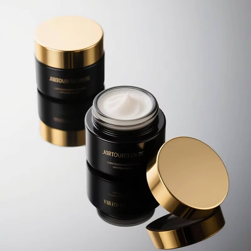 Black Glass Cream Jar with Gold Lid