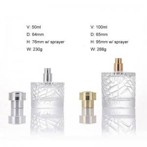 50ml 100ml Clear Embossed Glass Perfume Bottle with Gold/Silver Metal Cap | Luxury Fragrance Packaging