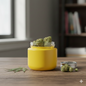 Yellow 2oz Glass Marijuana Jar with Dome Child Resistant Cap