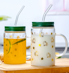 16OZ Borosilicate Glass Mason Jar with Handle for Drinking