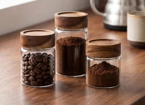 8oz Glass Jar for Coffee with Wooden Lid | Wholesale Glass Storage Jar