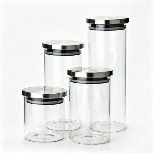 Multi Size Borosilicate Glass Jar with Stainless Steel Lid – Airtight Food Storage Container for Kitchen & Commercial Use