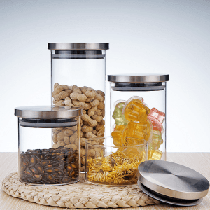 Multi Size Borosilicate Glass Jar with Stainless Steel Lid – Airtight Food Storage Container for Kitchen & Commercial Use