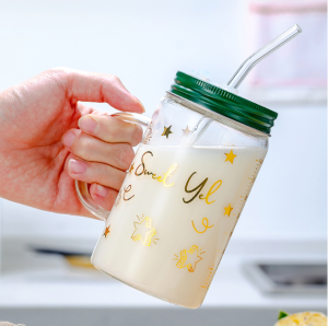 16OZ Borosilicate Glass Mason Jar with Handle for Drinking