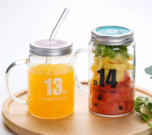 16OZ Borosilicate Glass Mason Jar with Handle for Drinking