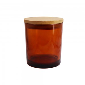 10oz Thick Amber Glass Candle Jar with Bamboo Lid