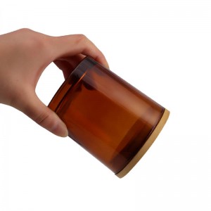 10oz Thick Amber Glass Candle Jar with Bamboo Lid