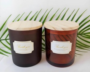 10oz Thick Amber Glass Candle Jar with Bamboo Lid
