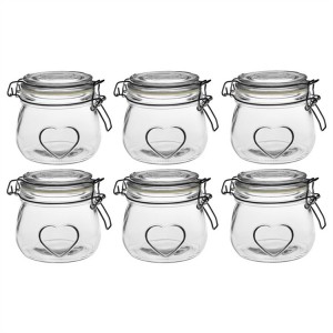 Heart Design 500ml Clip Top Glass Storage Preserving Jars