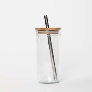 24OZ Glass Mason Jar Tumbler with Bamboo Lid for Drinking
