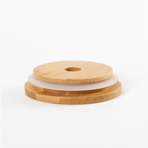 86mm Bamboo Mason Jar with Straw Hole for Boba Tea