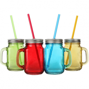 480ml 16OZ Clear Glass Mason Jar with Handle for Beer Drinking