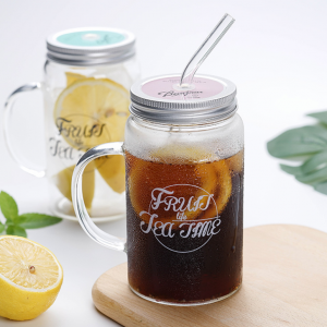 16OZ Borosilicate Glass Mason Jar with Handle for Drinking