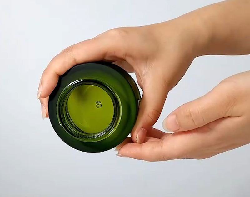 Matte Frosted Green Glass Cream Jar with Lid (4)