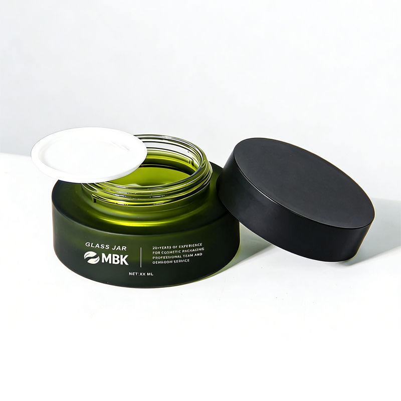 Matte Frosted Green Glass Cream Jar with Lid (7)