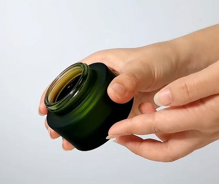 Matte Frosted Green Glass Cream Jar with Lid (9)