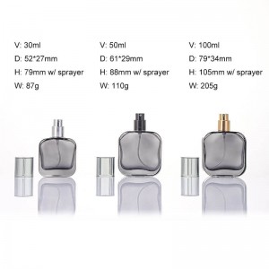 30ml 50ml 100ml Gray Flat Square Perfume Bottle with Box | Anti-Slip Glass Fragrance Packaging Supplier