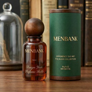 30ml 50ml 100ml Amber Round Perfume Bottle with Wooden Ball Cap | Natural Luxury Fragrance Packaging