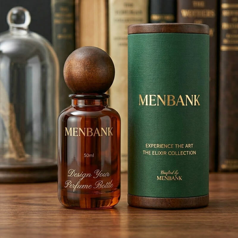 Amber Round Perfume Bottle with Wooden Ball Cap