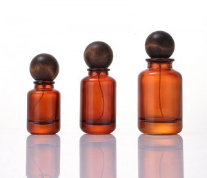 30ml 50ml 100ml Amber Round Perfume Bottle with Wooden Ball Cap | Natural Luxury Fragrance Packaging