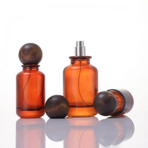 30ml 50ml 100ml Amber Round Perfume Bottle with Wooden Ball Cap | Natural Luxury Fragrance Packaging