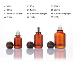 30ml 50ml 100ml Amber Round Perfume Bottle with Wooden Ball Cap | Natural Luxury Fragrance Packaging