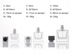 30ml 50ml 100ml Square Fragrance Bottle with Sprayer & Cap | Clear Glass Perfume Packaging Supplier for Custom Brands