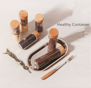 Glass Tube Bottle for Coffee Beans with Screw Bamboo Lid