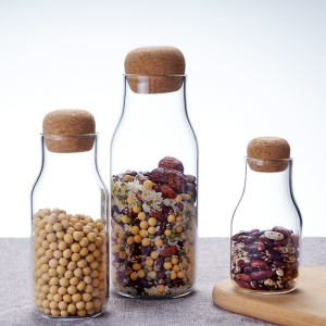 Custom Borosilicate Glass Food Storage jar Container with Cork