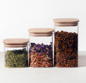 New Design 1000ml Square Borosilicate Glass Jar with Bamboo Lid