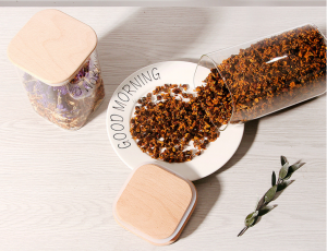 New Design 1000ml Square Borosilicate Glass Jar with Bamboo Lid