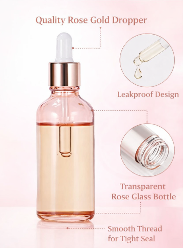 15ml Pink Glass Round Bottles with White Glass Dropper
