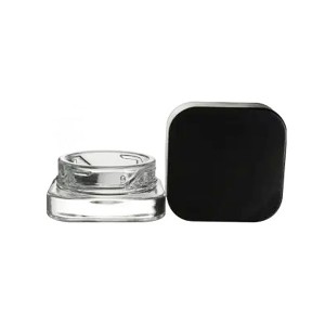 Square Clear Cube Glass Concentrate Jar with Black and White CR Lid