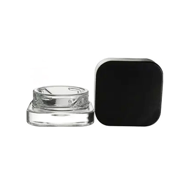 Square Clear Cube Glass Concentrate Jar with Black and White CR Lid Featured Image