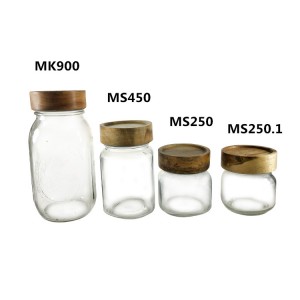 100% Original Factory 8oz Glass Bottle – 400ML Regular Square Glass Mason Jar with Wooden Lid – Menbank