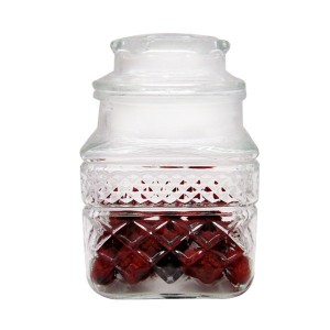 1L Antique Square Lidded Glass Canister Container Jar