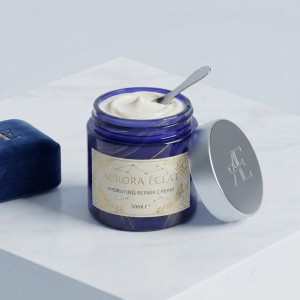 Tall 4OZ Blue Straight Side Glass Jar with Inner Liner and Black Lid