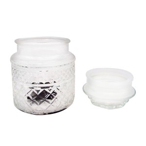 500ML 16OZ Emboosed Antique Glass Coffee Jar with Glass Lid