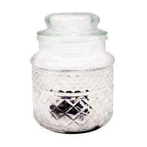 500ML 16OZ Emboosed Antique Glass Coffee Jar with Glass Lid