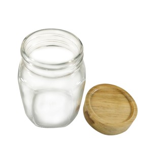 400ML Regular Square Glass Mason Coffee Jar with Wooden Lid