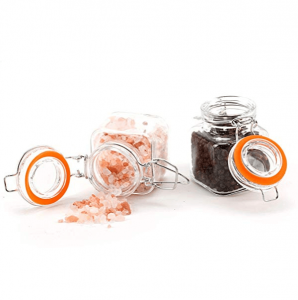 4OZ Mini Glass Spice Jar Container Set with Hinged Lid