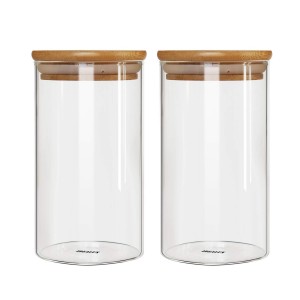 Transparent Cylinder Glass Storage Jar with Wooden Lid – Menbank